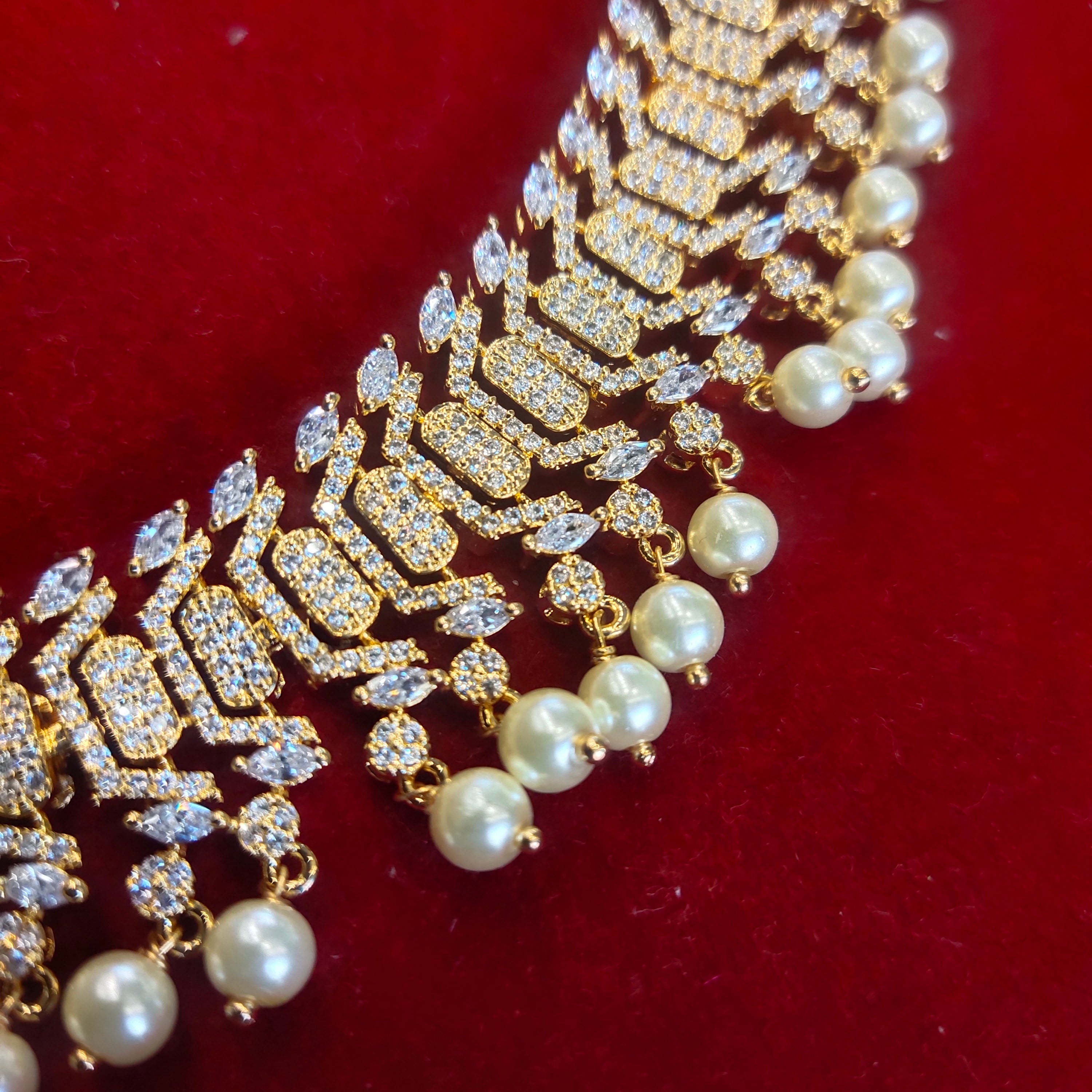 Stunning Zircon 24K Gold Plate Stylish Chain Vaddanam.