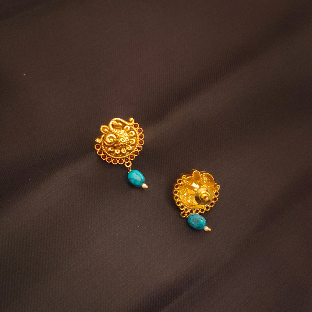 Antique Nagas Studs Earrings - 24K Gold Plated Serpent Design 13g