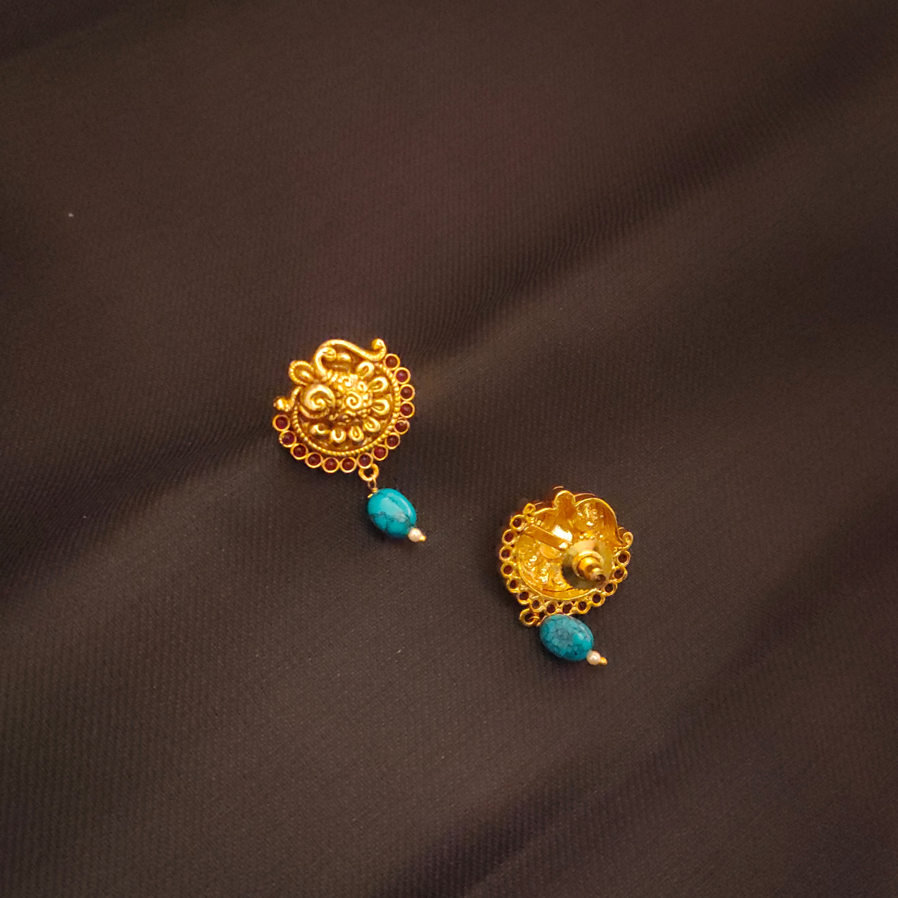 Antique Nagas Studs Earrings - 24K Gold Plated Serpent Design 13g