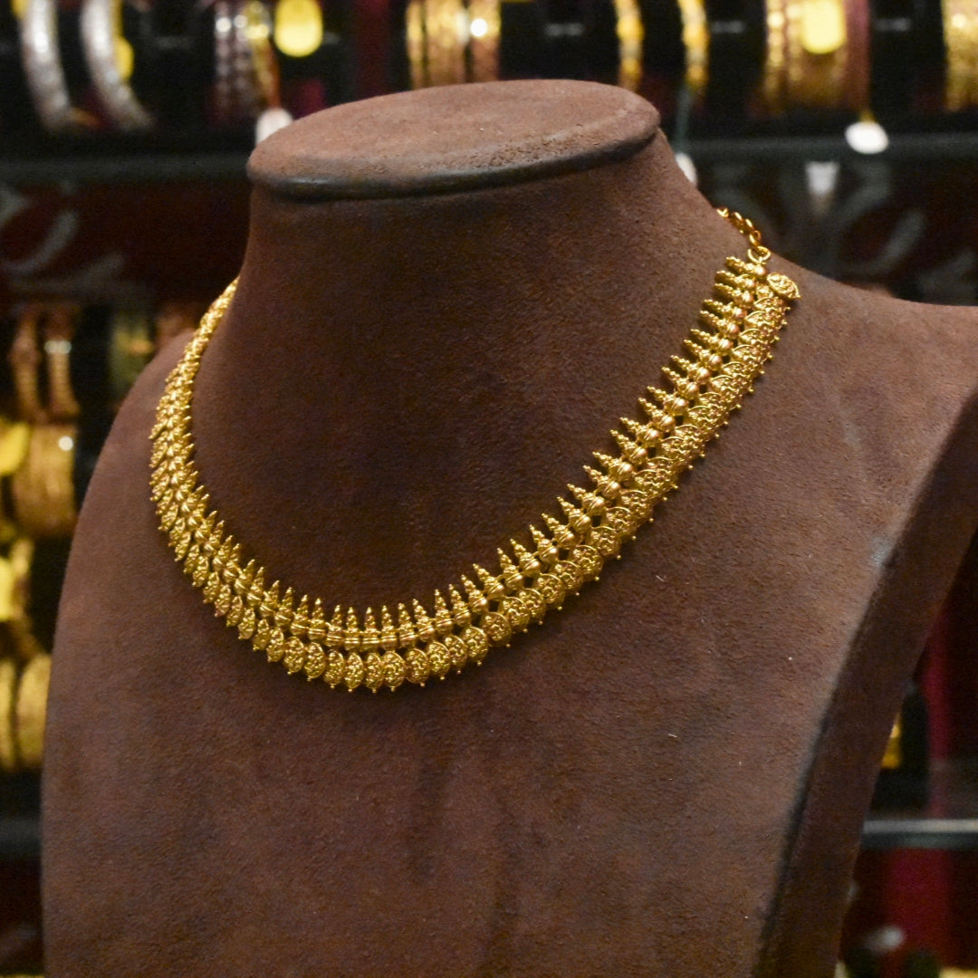 Matte Finish Kasu Necklace - Elegant Gold Plated Kasulaperu Design