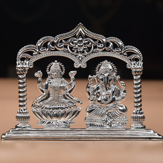 "Shine Bright: The Stunning Silver Lakshmi & Ganesha Idol for Prosperity and Blessings"
