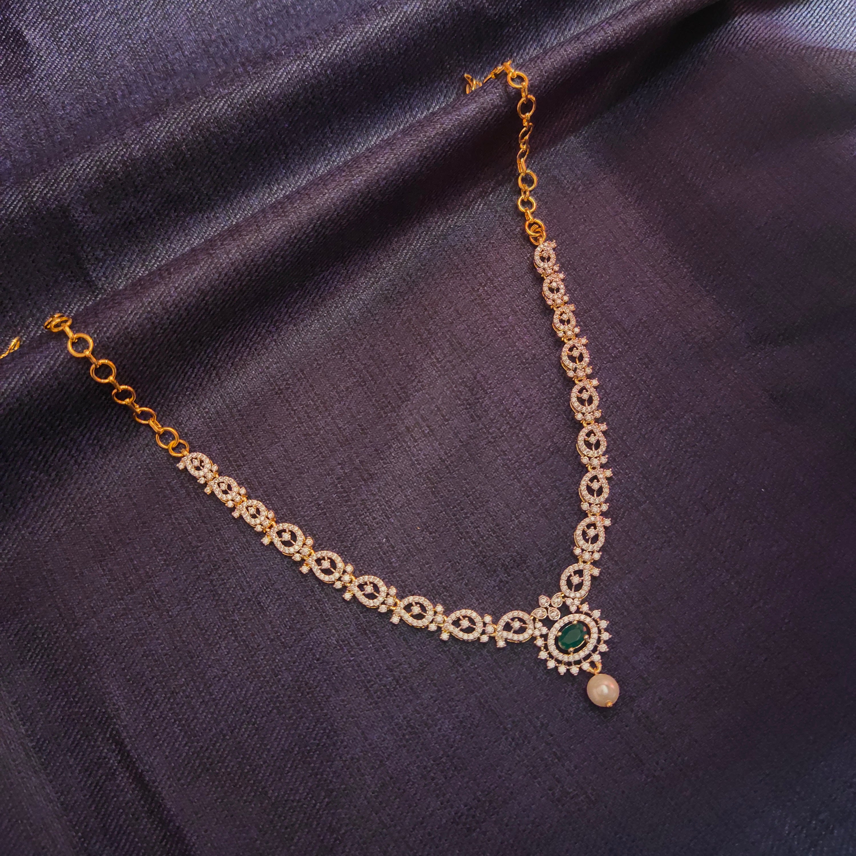 Diamond Model Necklace Set - 24K Gold Plated Emerald Jewellery