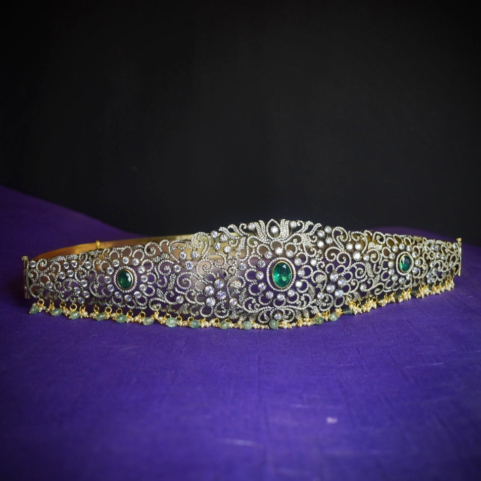 Victorian CZ Bridal Vaddanam - Premium Kundan Waist Belt with Pearls