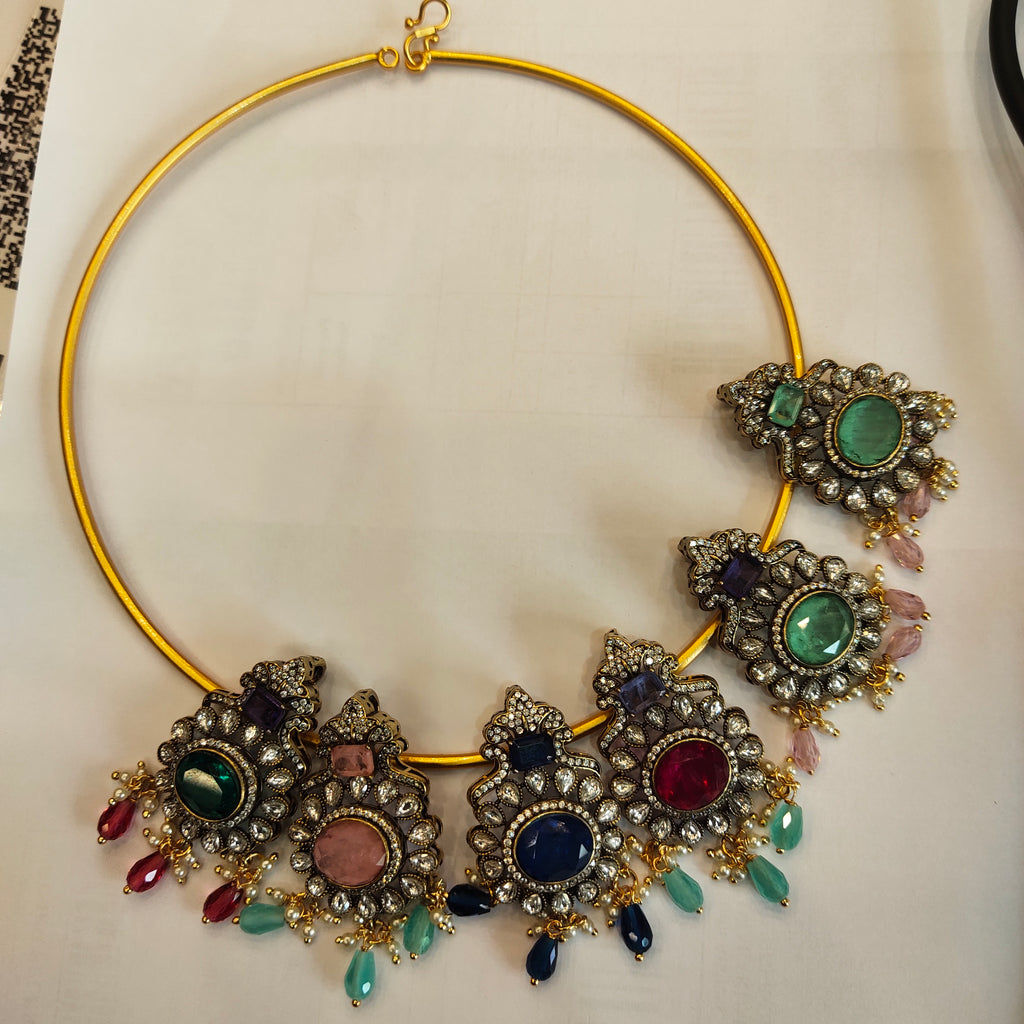 Victorian Zircon Pendant Hasli Necklace Set | Traditional Choker Jewellery