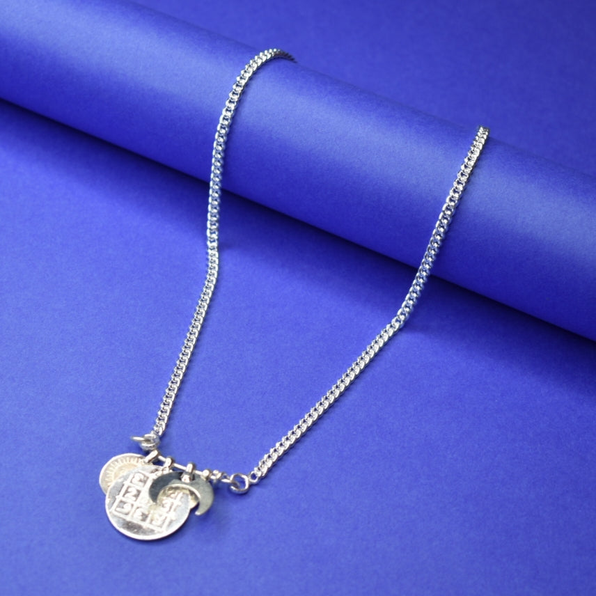 Pure Silver Kathi Billa Golsu Nazariya - Abhimantrit Haye Chand Suraj Chaku Pendants with Chain for Newborn Babies