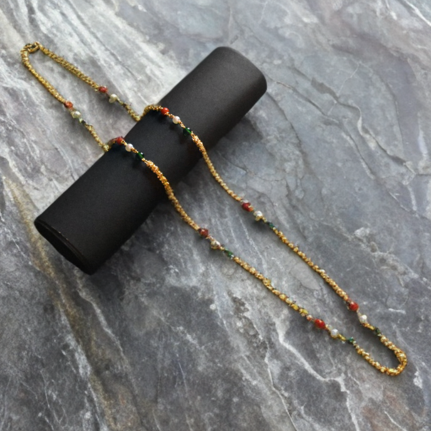 24 Inch Chandramukhi Chain with Corals and Pearls - 24K Gold Plated Women's Necklace