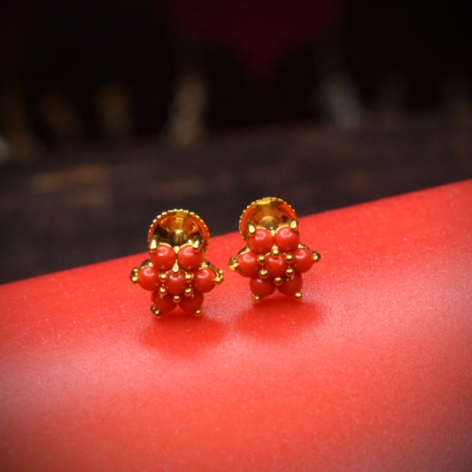 "Shine Like a Star: Stunning 24k Gold-Plated Coral Stud Earrings from Asp Fashion Jewellery"