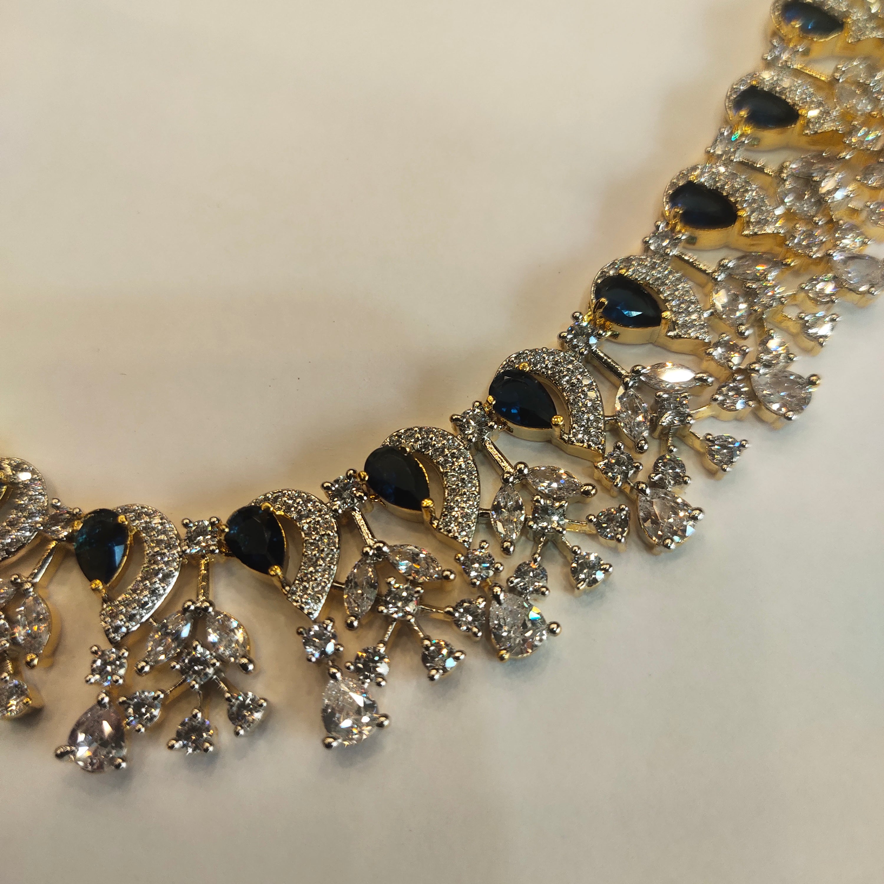 Blue & White Zircon Rhodium-Gold Plated Necklace - Elegant Statement Jewelry