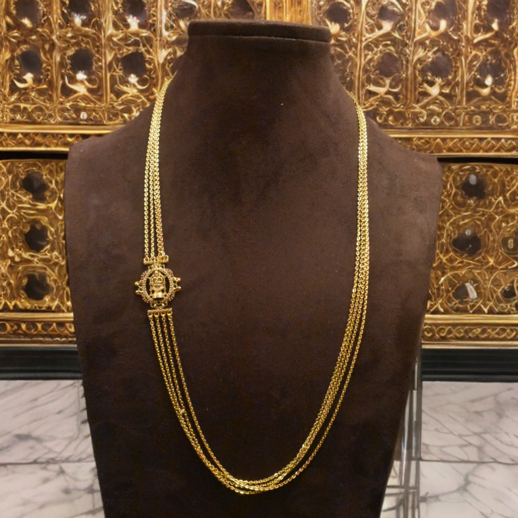 925 Silver Gold Plated 4 Layer Chandraharam Chain - 30 Inches