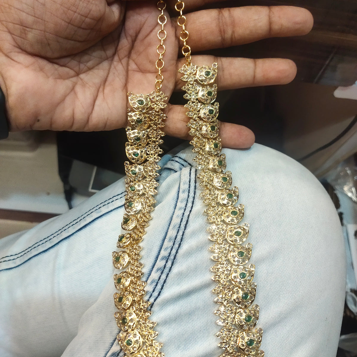 Long Zircon Mango Necklace Set - 24K Gold Plated