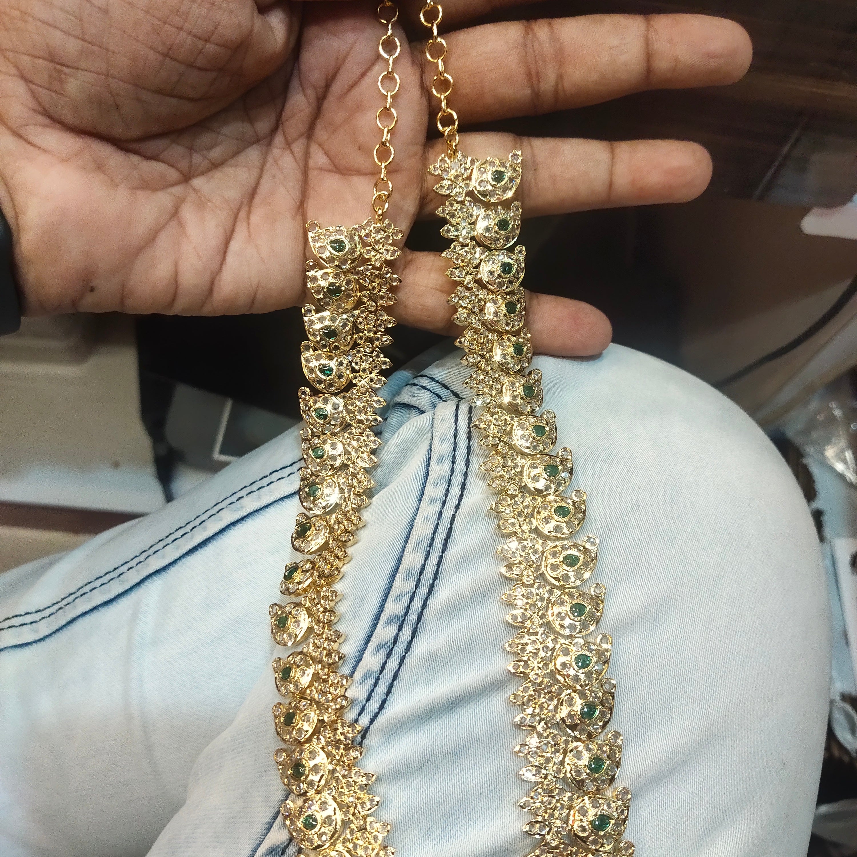 Long Zircon Mango Necklace Set - 24K Gold Plated