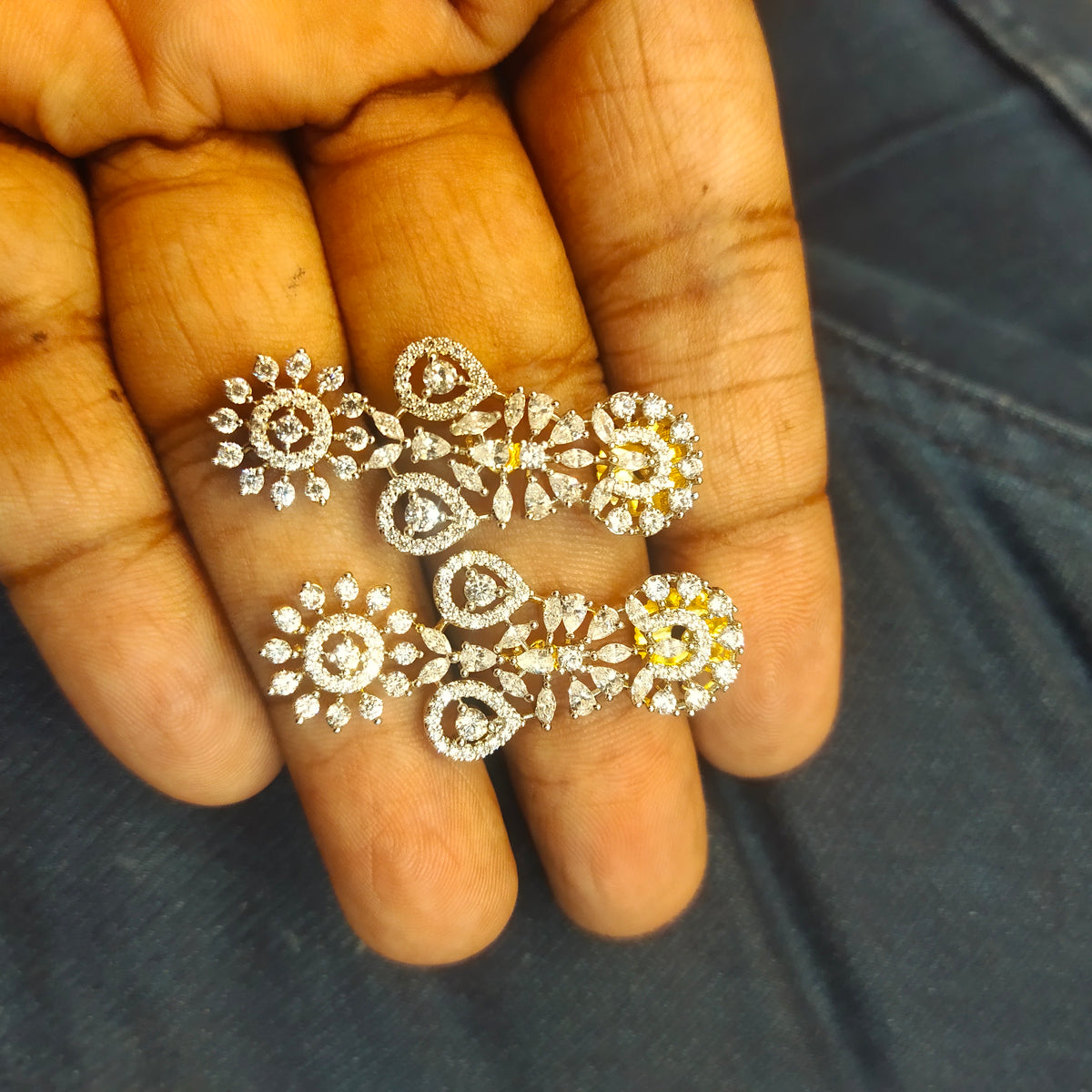 Luxe White Zircon Necklace & Earrings - Rhodium Gold