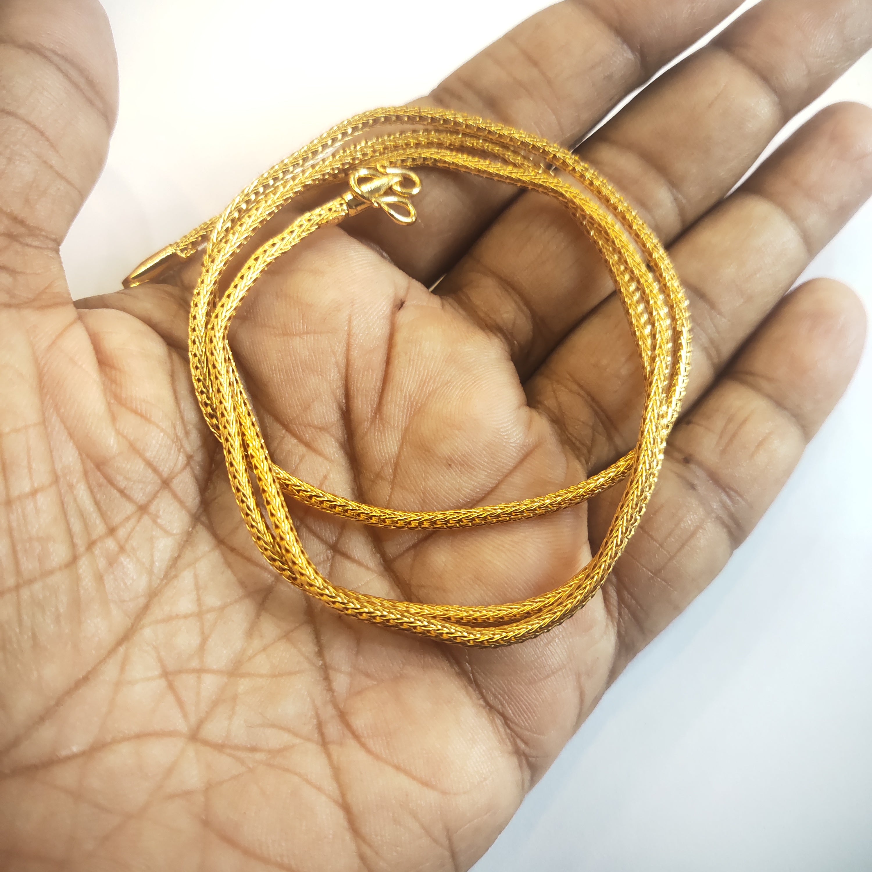 24K Gold Plated One Gram Chain for Women - 24 Inches | Textured Design