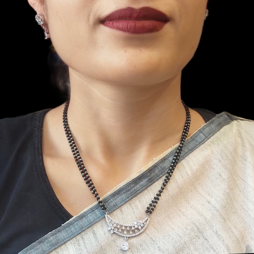925 Sterling Silver Mangalsutra Necklace with Black Beads - Timeless Traditional Piece