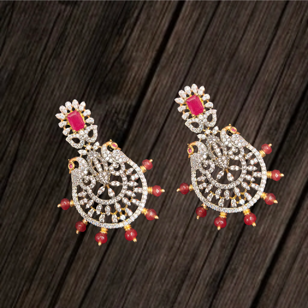 American Diamond Necklace Set with Matching Earrings - 24K Gold Plated Jewelry