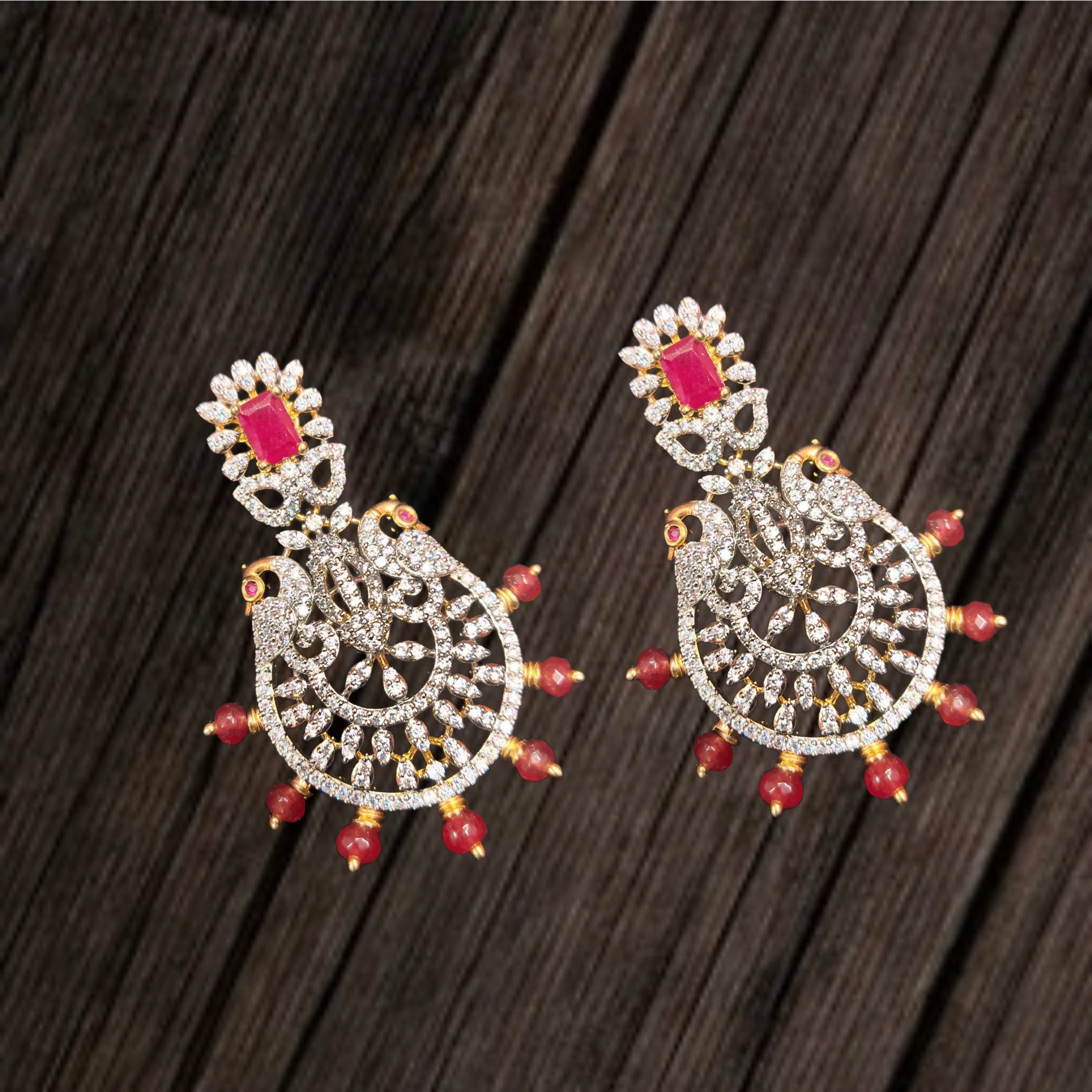 American Diamond Necklace Set with Matching Earrings - 24K Gold Plated Jewelry