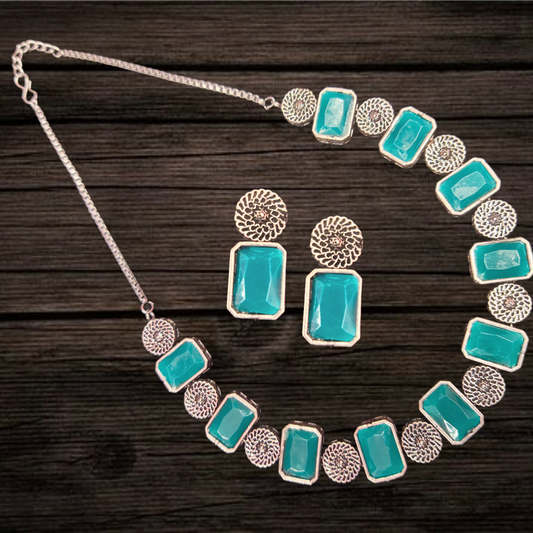 Oxidised Silver Emeralds Necklace Set By Asp Fashion Jewellery
