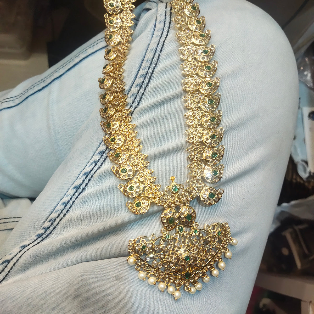 Long Zircon Mango Necklace Set - 24K Gold Plated