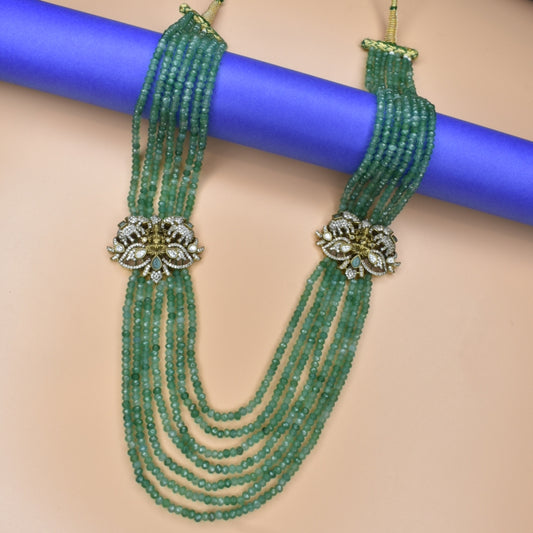 "Glamorous Green: Elevate Your Style with Asp Fashion's Multi-Strand Emerald Beads Haram"