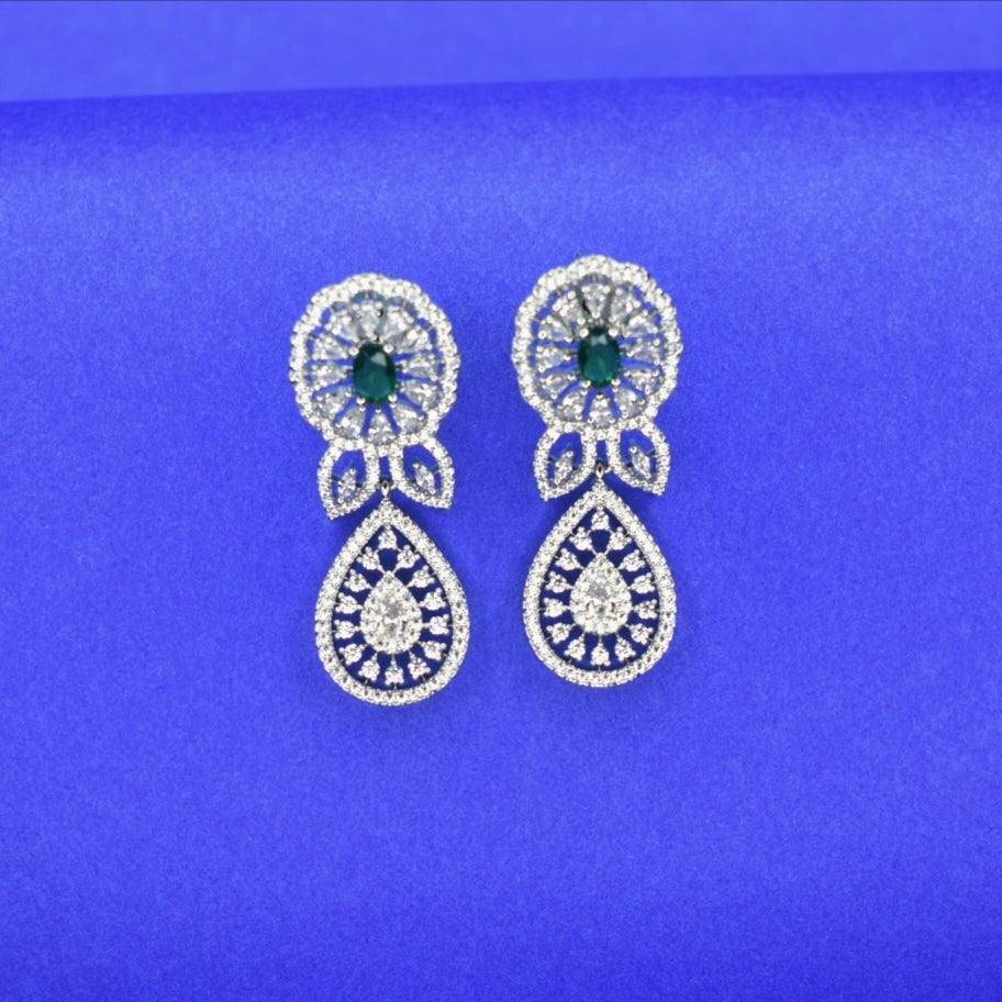 "Glimmering Grace: Sparkling Silver American Diamond Drop Earrings"