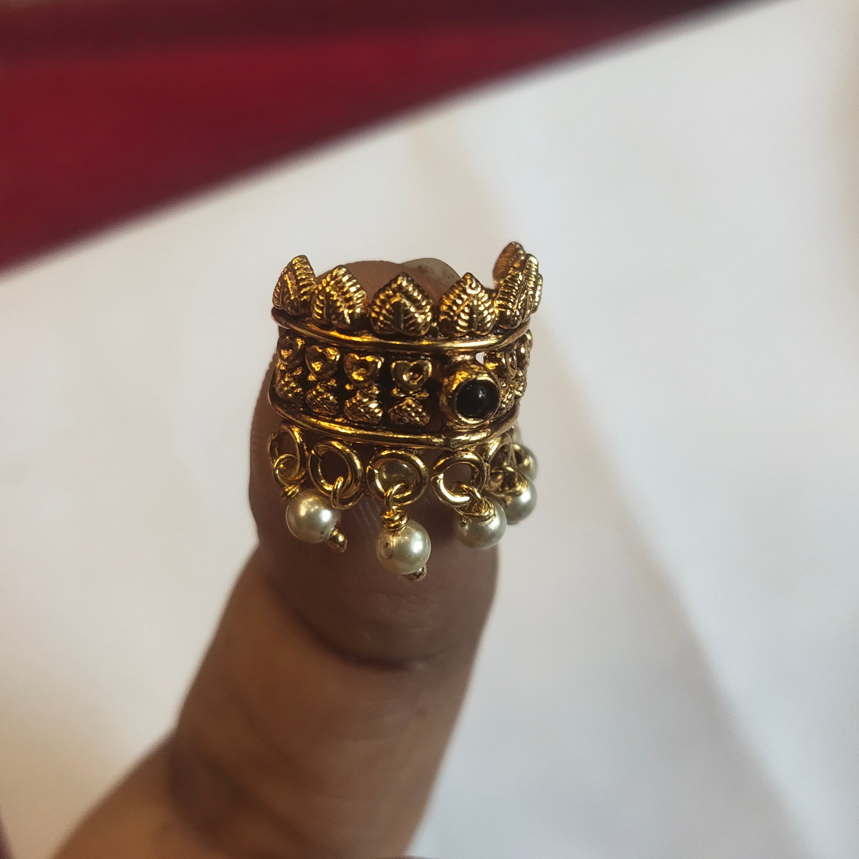 Men's Gold Plated 925 Silver Cartilage Earring | Temple Jewellery with Pearl Drops