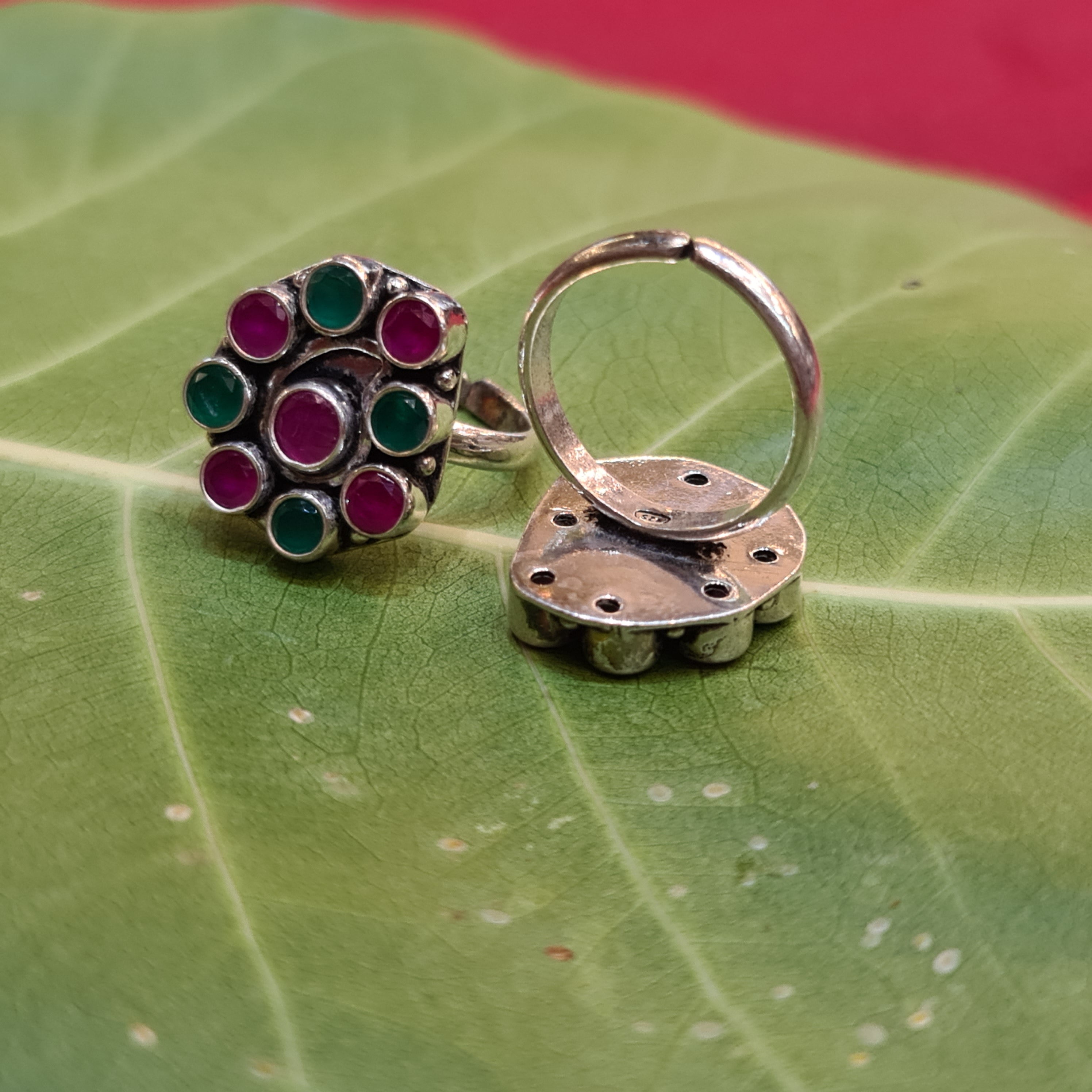 925 Sterling Silver Ruby Emerald Toe Rings - Grand Gemstone Bichiya 12.2g