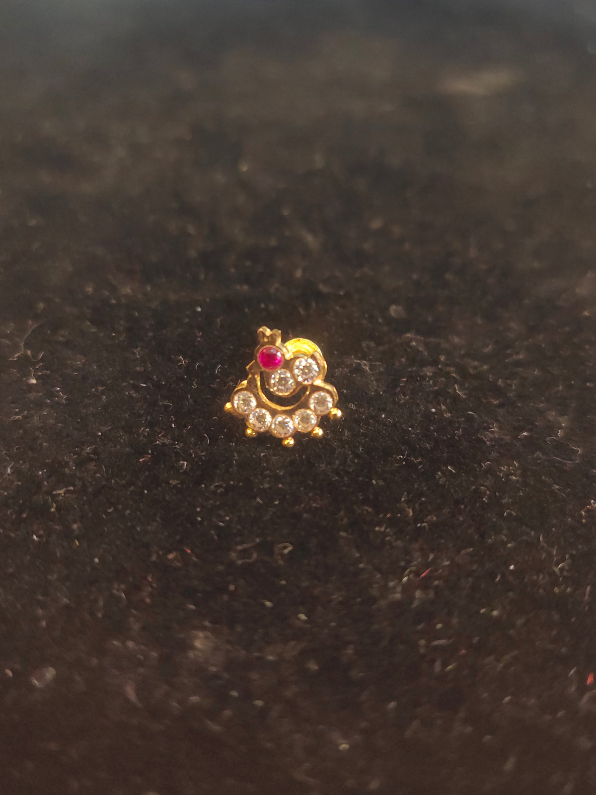 CZ Nose Pin with Ruby Accent | 18K Gold