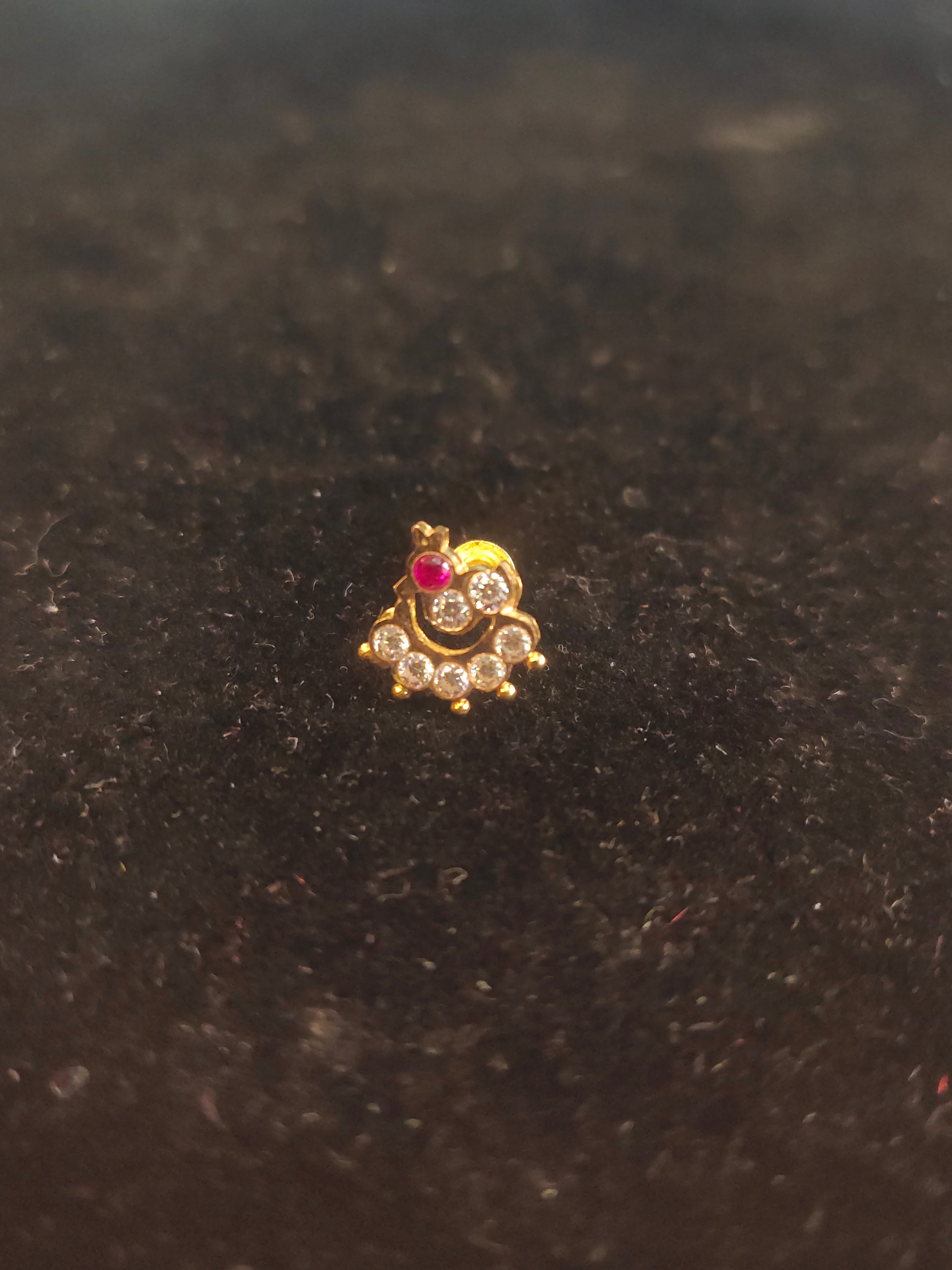 CZ Nose Pin with Ruby Accent | 18K Gold