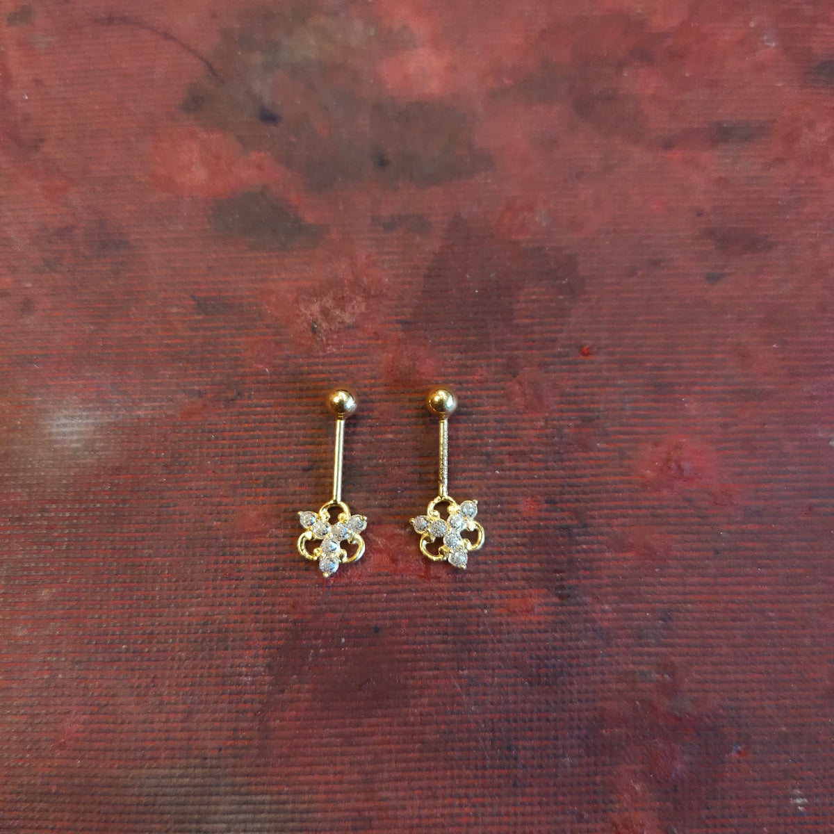 18K Gold Bugadi Earring - Floral Crystal Drop