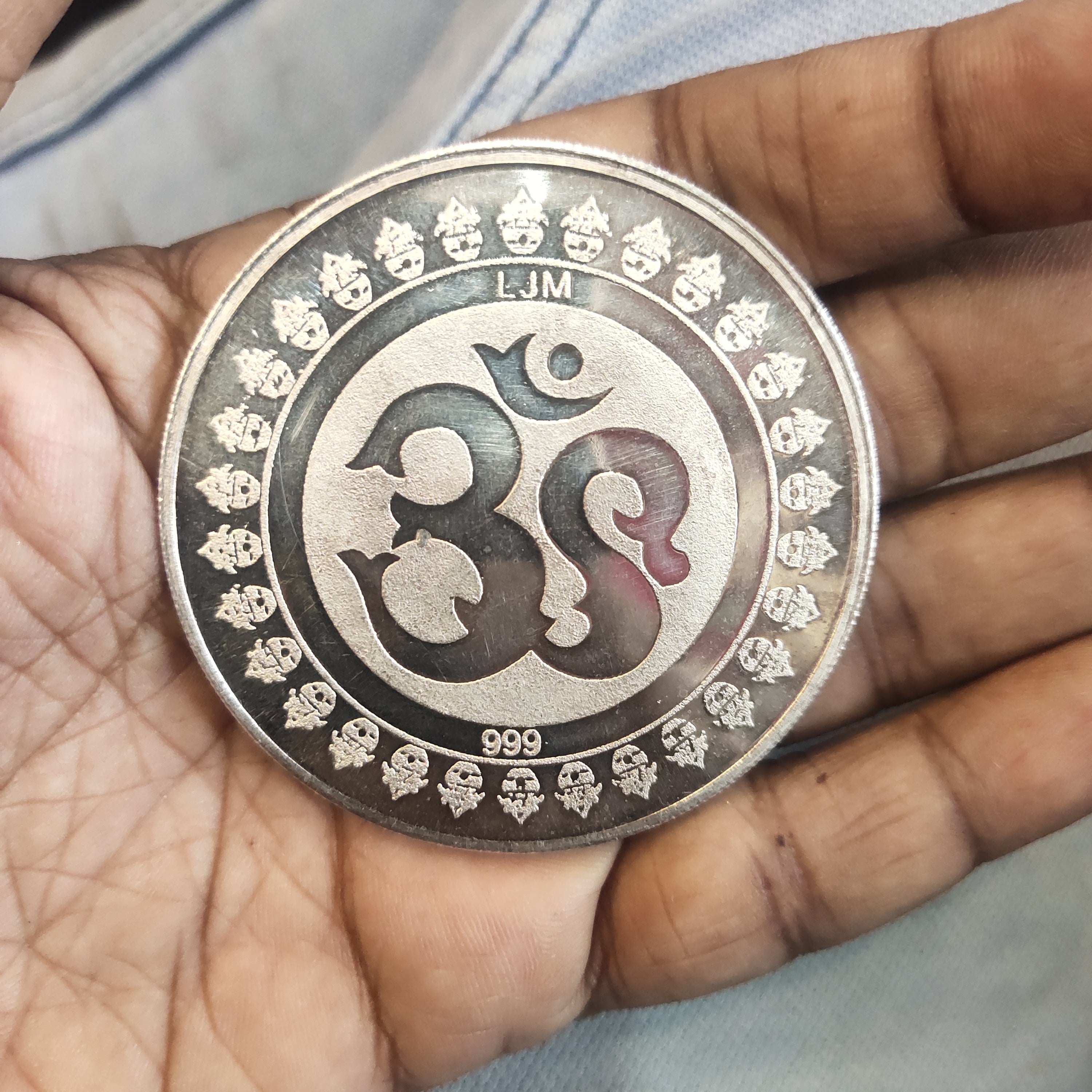 999 Pure Silver Coin - Laxmi & Om Design (6cm Diameter, 100 Grams)