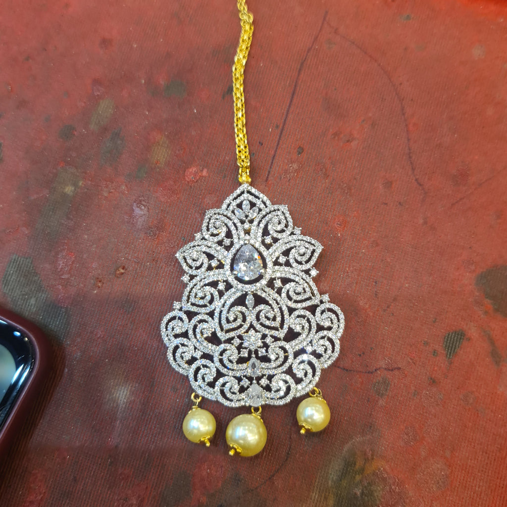 CZ Maang Tikka with Pearl Drops