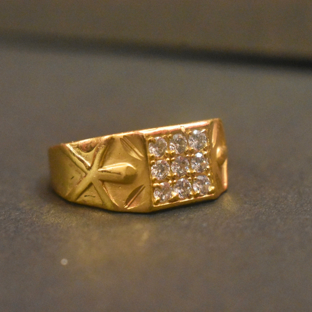 Elegant Solitaire Gold Plated Zircon Ring for Men - Size 21