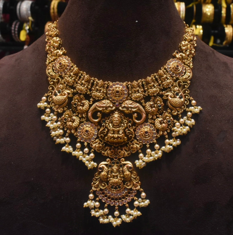 Antique Nakshi Grand Bridal Necklace with Laxmi Peacock Motifs - Traditional Indian Jewelry