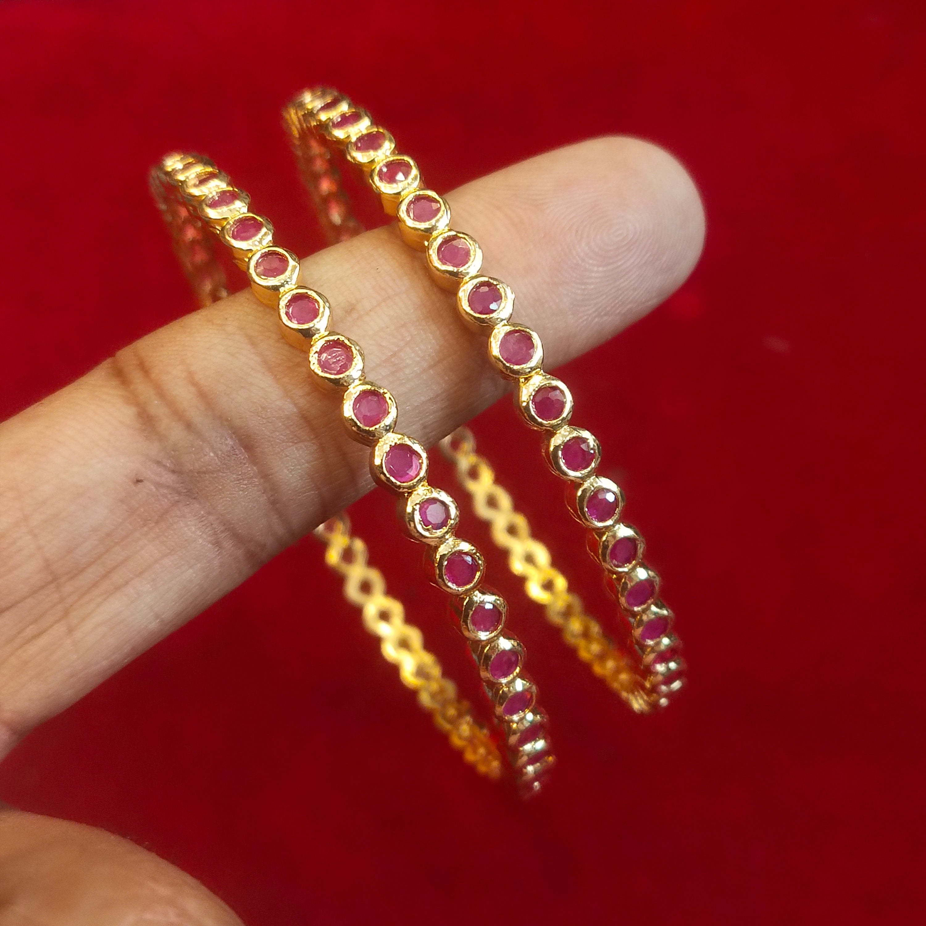 Gold Ruby Red Stone Bangles
