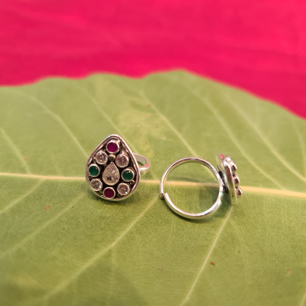 925 Sterling Silver Ruby Emerald Toe Rings - Exquisite Gemstone Bichiya 10.3g