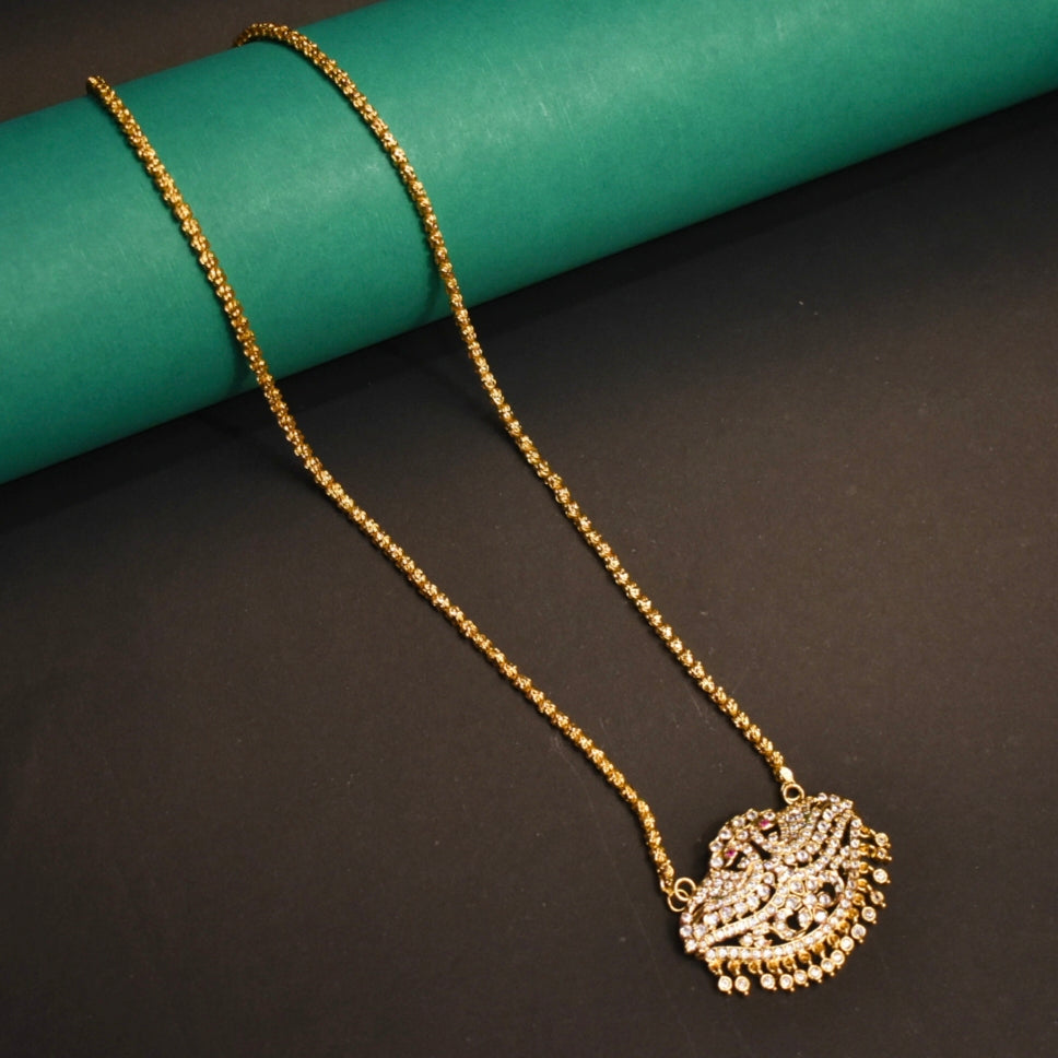 Asp Panchaloha CZ Pendant With a 24-Inch Long Chandramukhi Chain