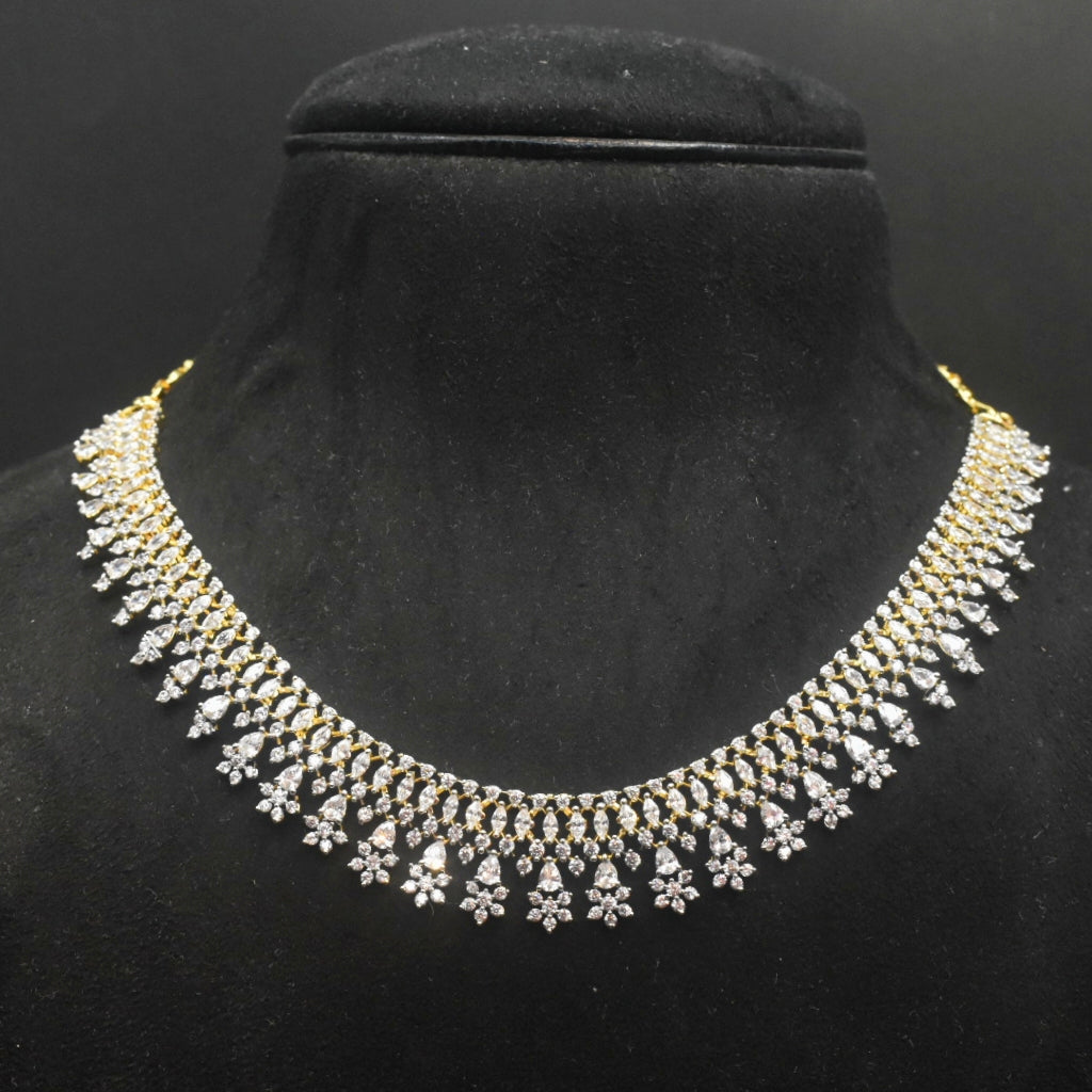 White Zircon Necklace Set - Rhodium Gold Plated