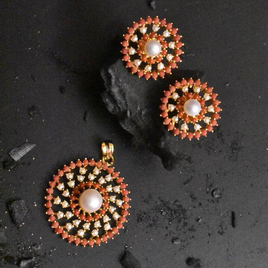 "Dazzle in Elegance: The Ultimate Asp Fashion Jewelry Coral & Pearl Pendant Set"