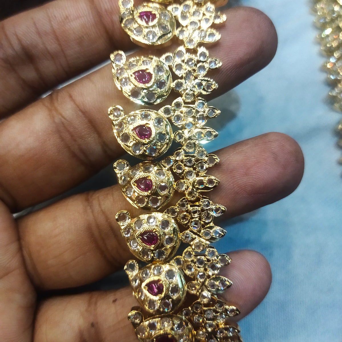 Long Zircon Mango Necklace Set - 24K Gold Plated