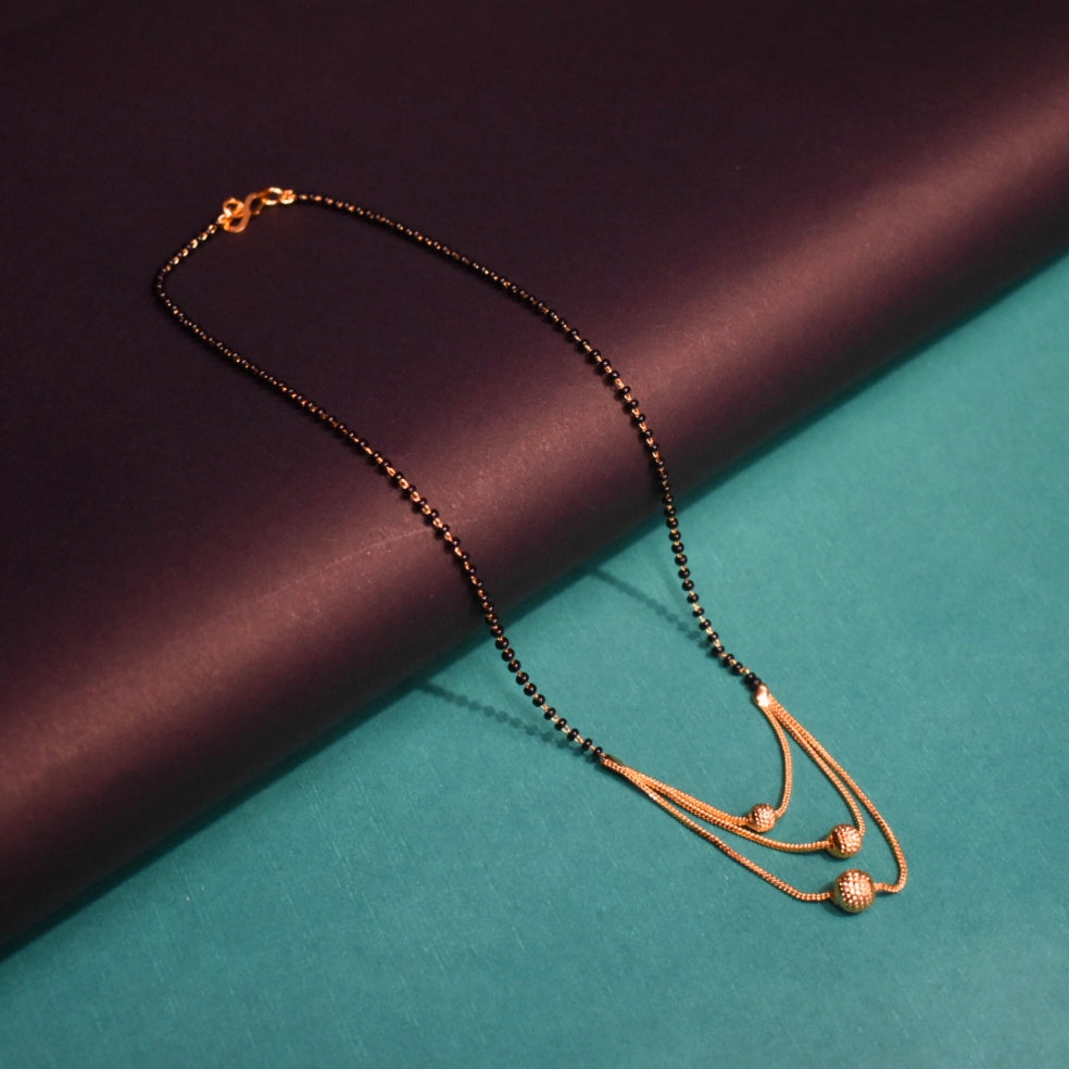 Contemporary 18-Inch Black Beads Mangalsutra | 24K Gold | Daily Wear Chain
