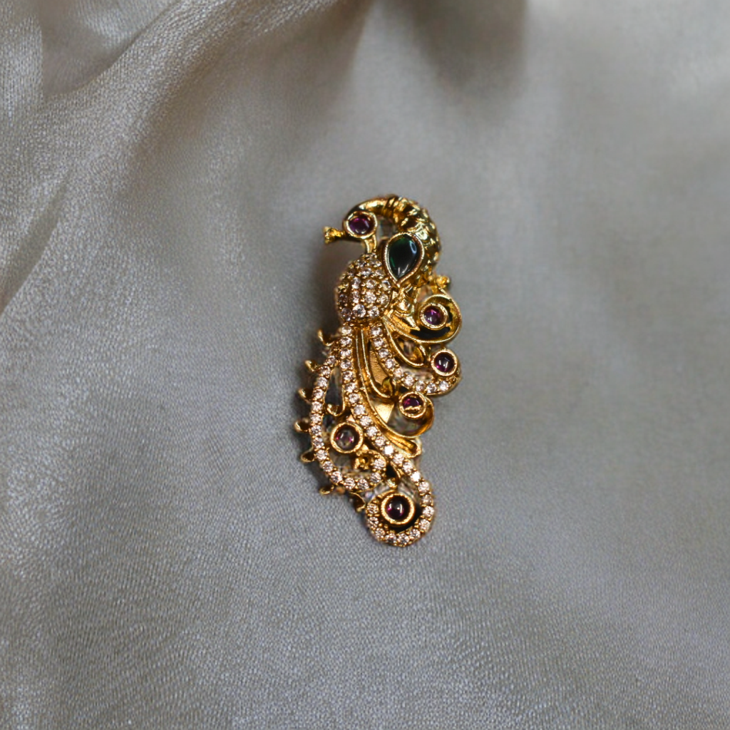 Designer Antique CZ Saree Pin - Elegant Indian Brooch | Asp Fashion