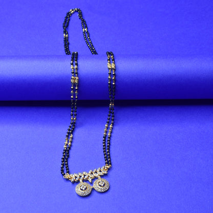 "Gleaming Elegance: The Exquisite Gold-Plated 26 inches Mangalsutra Adorned with American Diamonds and Beads"