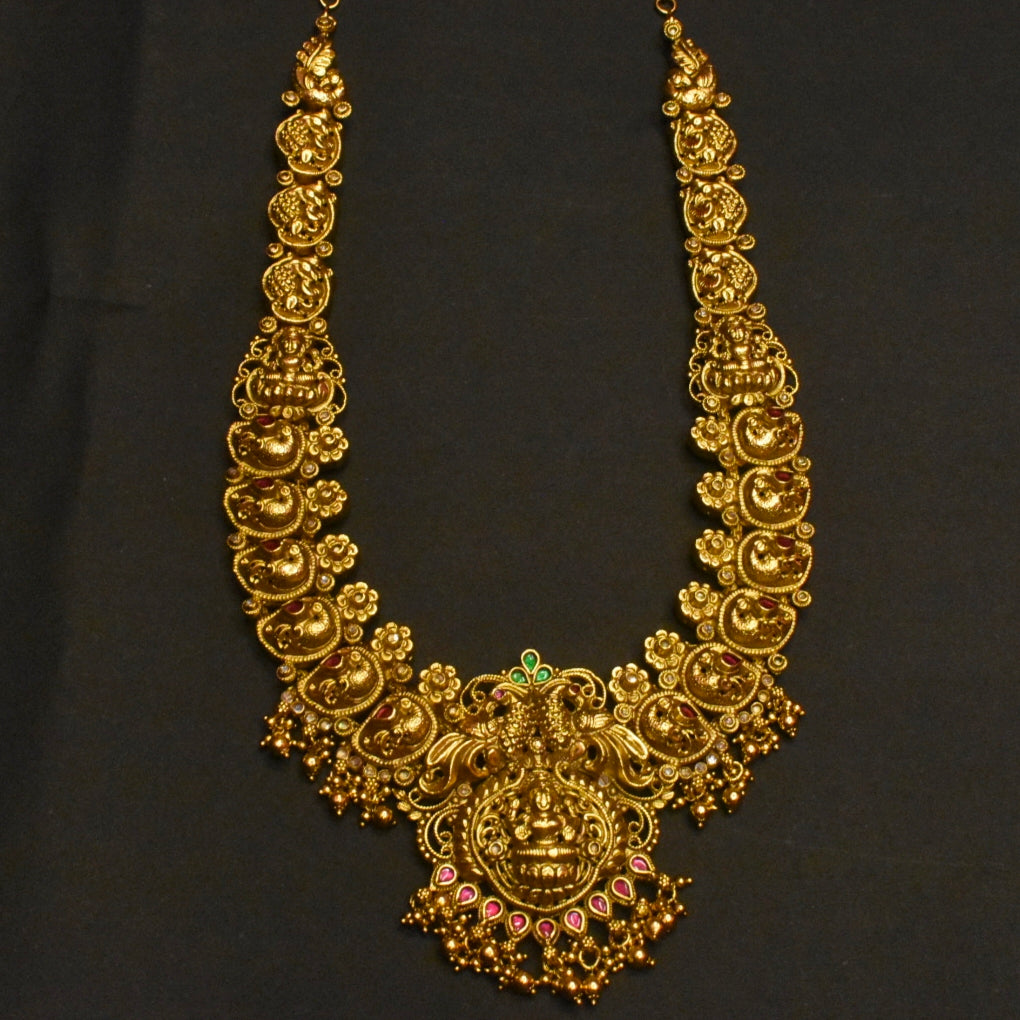 Exquisite Antique Nakshi Goddess Laxmi Long Necklace Set