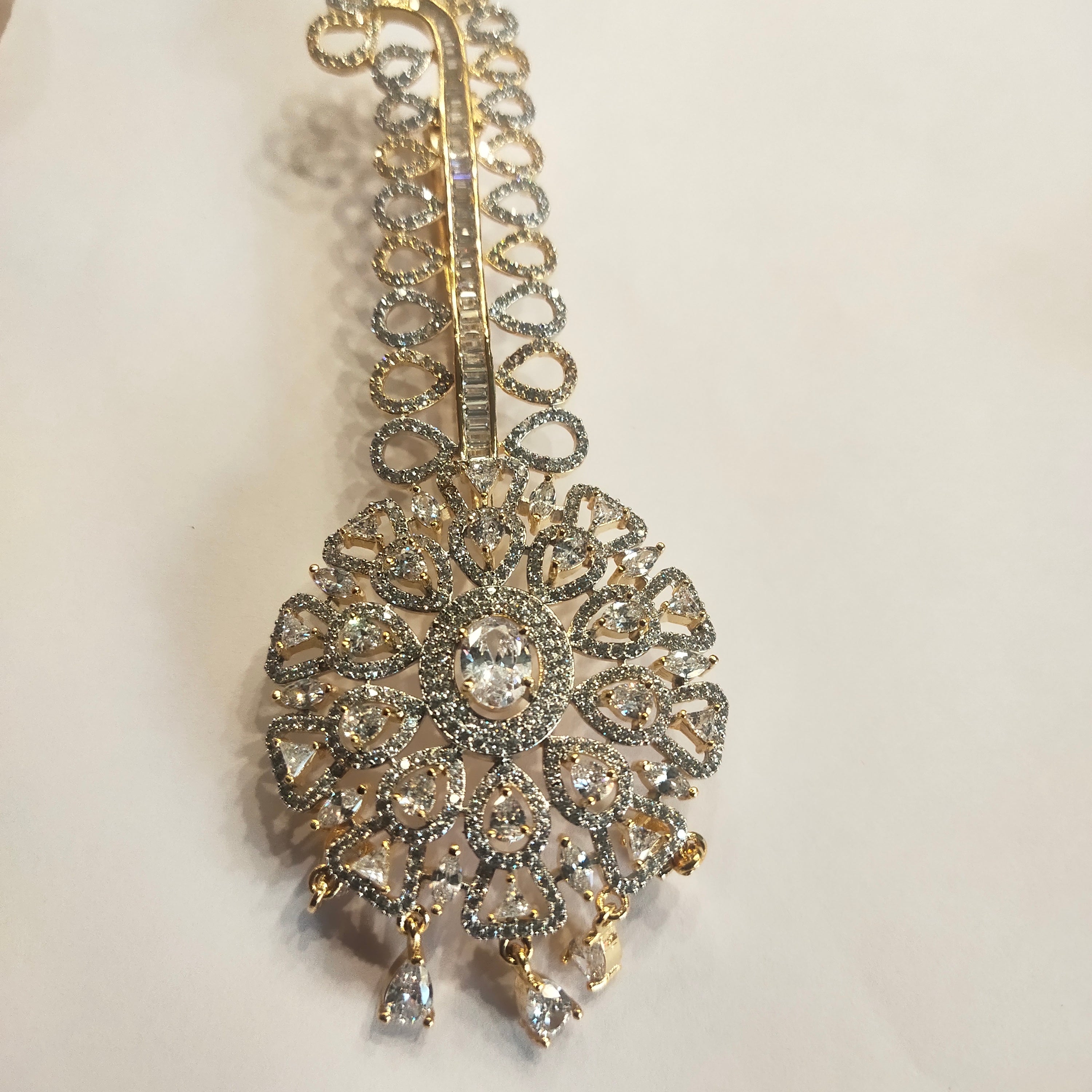 Asp Rhodium-Gold White Zircon Kalangi for Groom - Luxury Wedding Turban Ornament