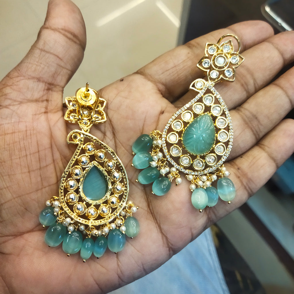 Pastel Green Kundan Mango Necklace - Traditional Indian Jewelry Set