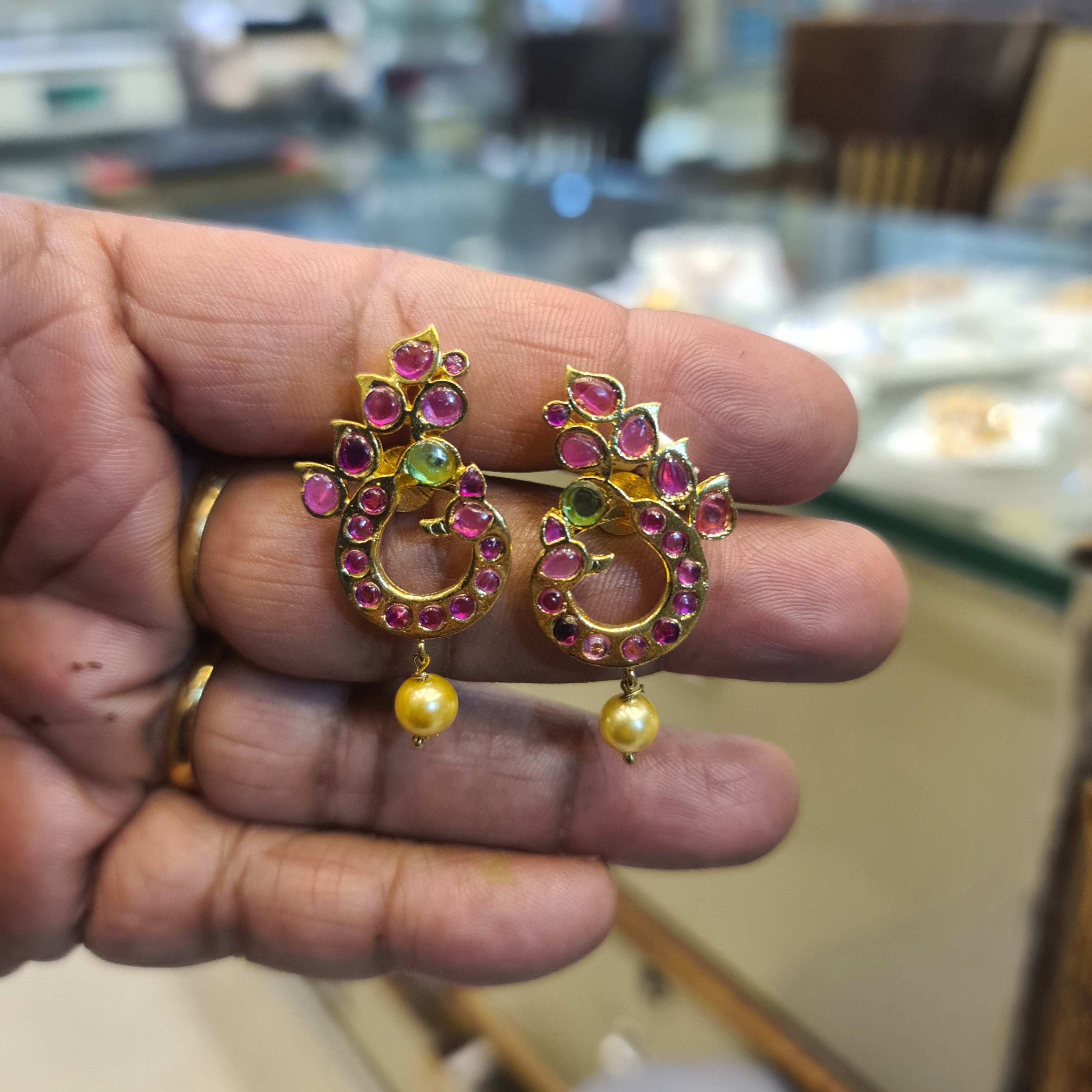 Kundan Dancing Peacock Chandbali Earrings | Screw Back | Gold Plated
