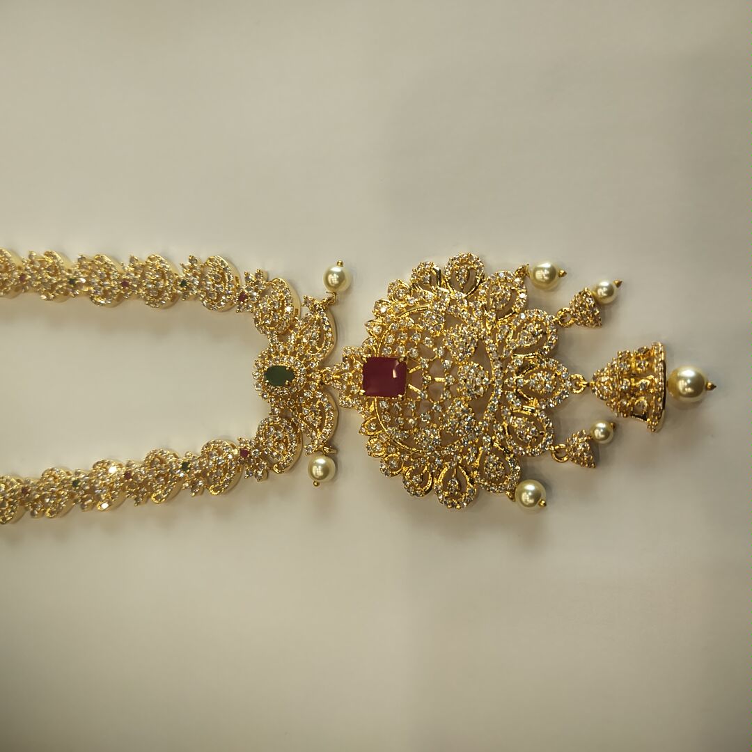 CZ Gold Plated Long Necklace Set - Sophisticated Bridal Jewelry Collection