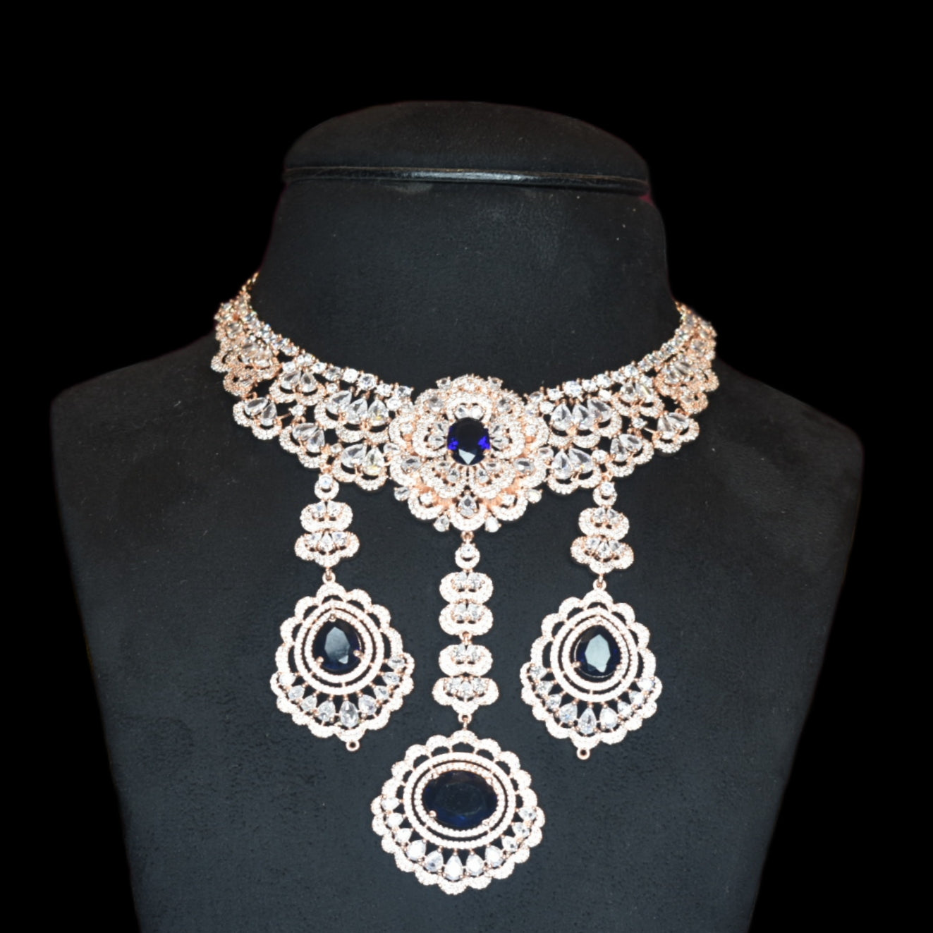 "Regal Elegance: The Luxurious Rose Gold American Diamond Necklace Set"