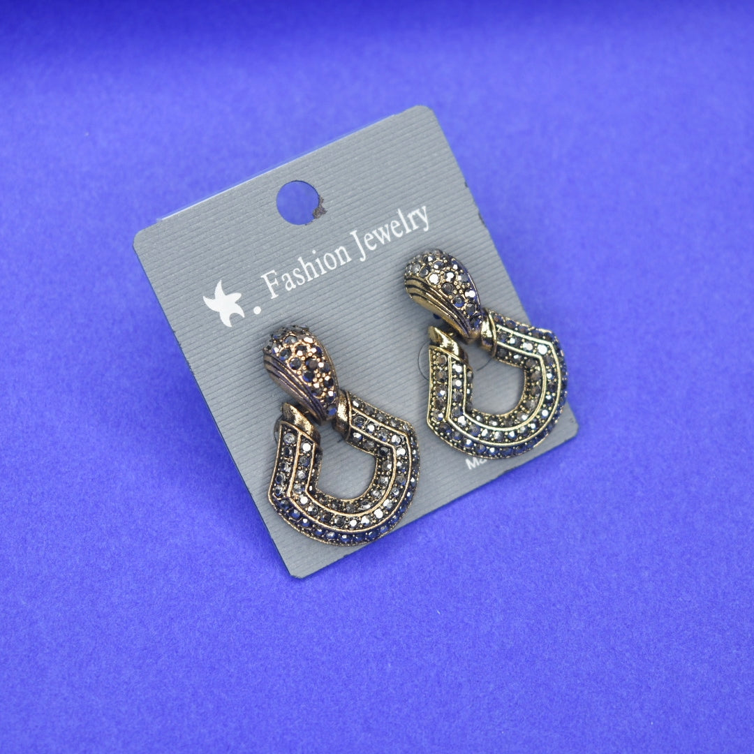 Glimmering Elegance Black Crystal Earrings - Oxidized Office Wear