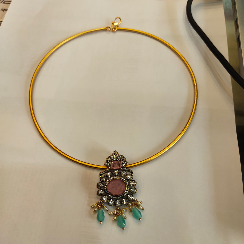 Victorian Zircon Pendant Hasli Necklace Set | Traditional Choker Jewellery